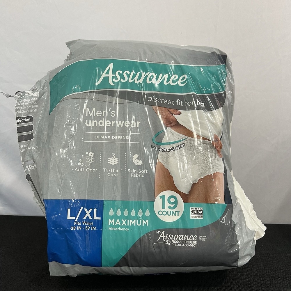 Assurance Mens Incontinence Underwear L/XL Maximum Absorbency 19 Count Open Bag